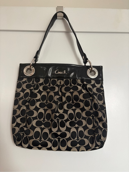 Coach Handbags - COACH Ashley Signature Sateen Hippie Shoulder Bag F17599 Black & Grey